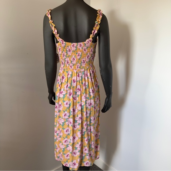 ⚪️ NWT AUW Yellow Floral Midi Dress NWT Size L - Picture 4 of 8